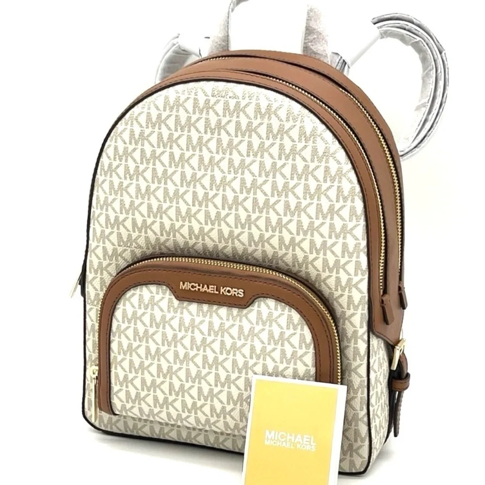 Michael Kors Jaycee Medium Zip Packet Backpack Vanilla/Brown